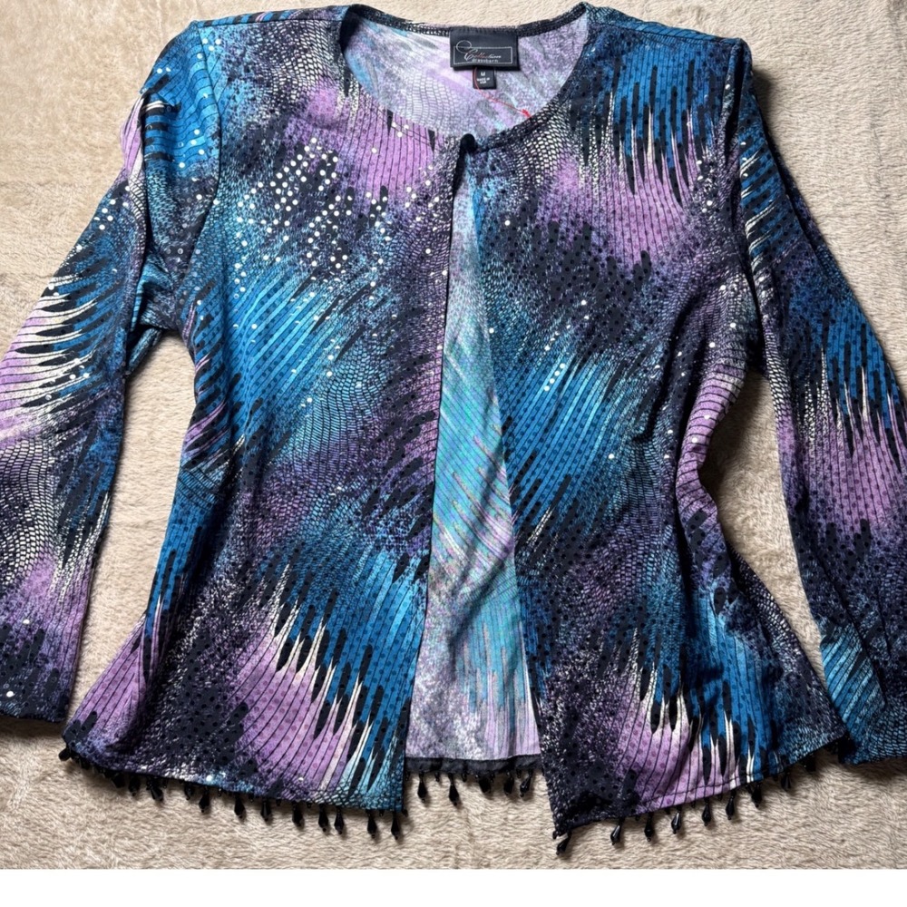 VIntage Dressbarn Collection Abstract Beaded Fringe Cardigan  M Indie Sleeze e